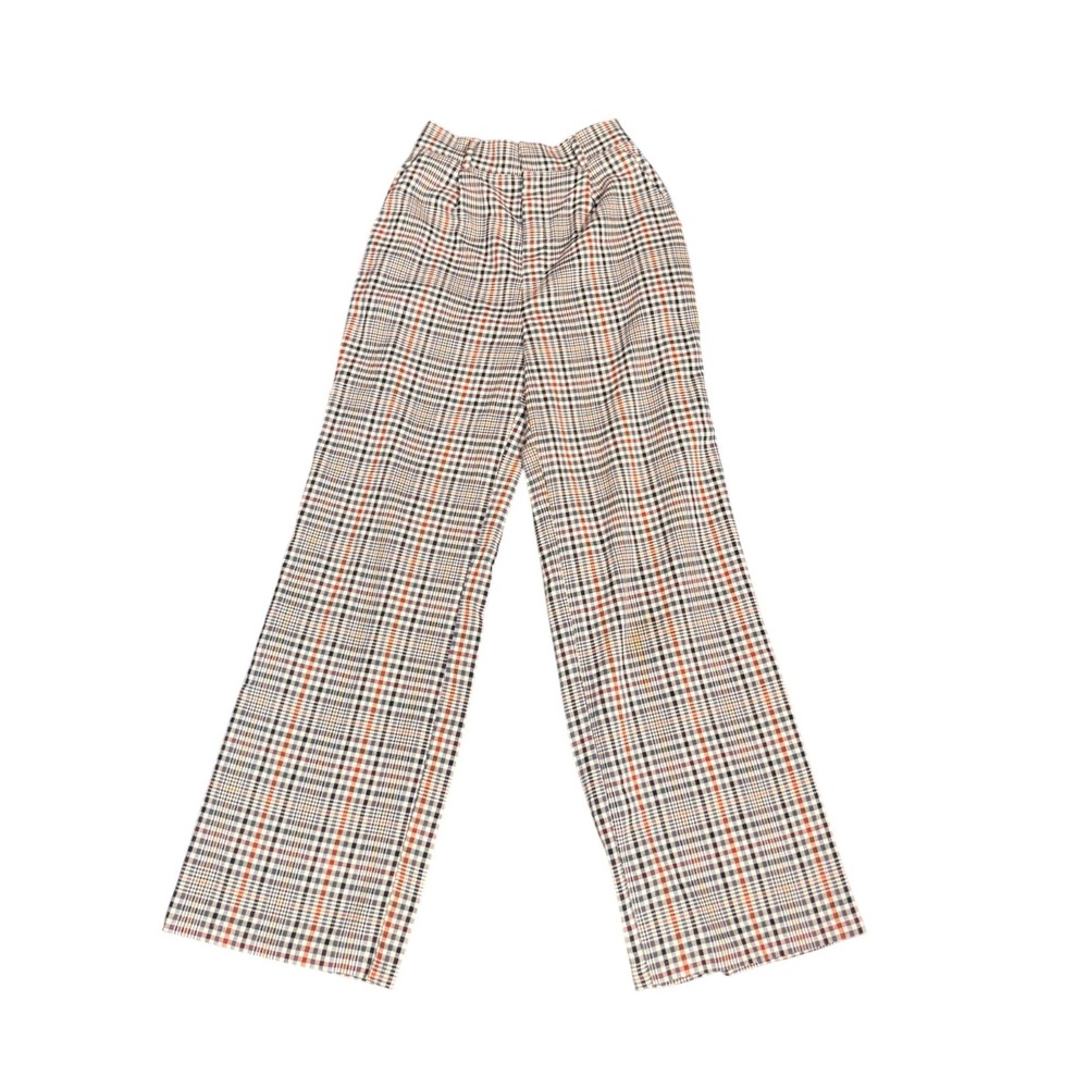 Forever 21 Plaid Wide Leg Pants XS High Rise Brown Black Rust Trousers